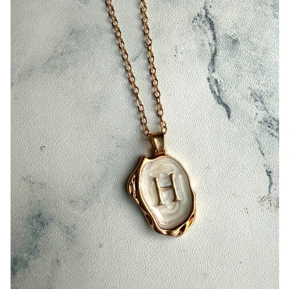Monogram Coastal 'H' 18k Gold Plated Oceanus Initial Pearl Oyster Necklace